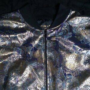 Pacific I.D. Abstract Metallic Gold Foil Light Bomber Satin Jacket